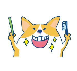 歯ブラシを持つ犬のイラスト